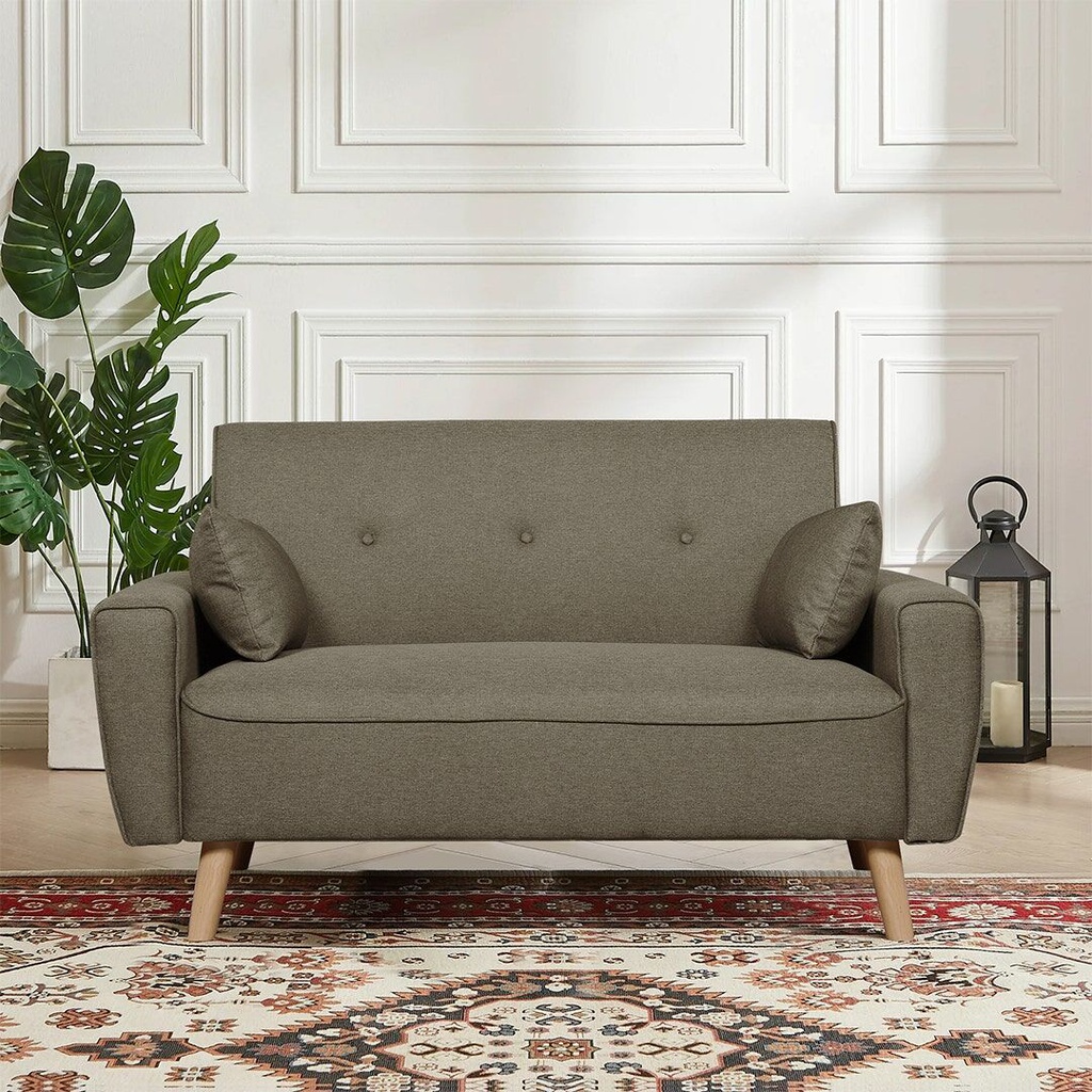 Canbily Sofa 2Seater - Wood Pattern - Plastic Legs - Light Brown Fabric