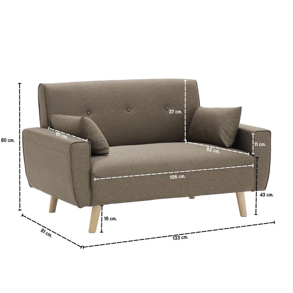 Canbily Sofa 2Seater - Wood Pattern - Plastic Legs - Light Brown Fabric